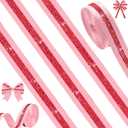 Tegeme 10 Yards 7/8 Inch Cheer Ribbon Pink and Red Glitter Football Ribbon Team Spirit Roll Polyester Craft for Cheerleading Sport Event DIY Mom Gift Wrapping Hair Bows Wedding Birthday Party Supplies