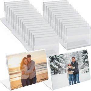 Geelin 200 Pcs Acrylic Picture Frames Bulk 4 x 6 Inch Plastic Sign Holder Clear Photo Frame Horizontal L Shape Acrylic Slanted Back Plastic Picture Display Stand Flyer Holder for Office Home Desktop