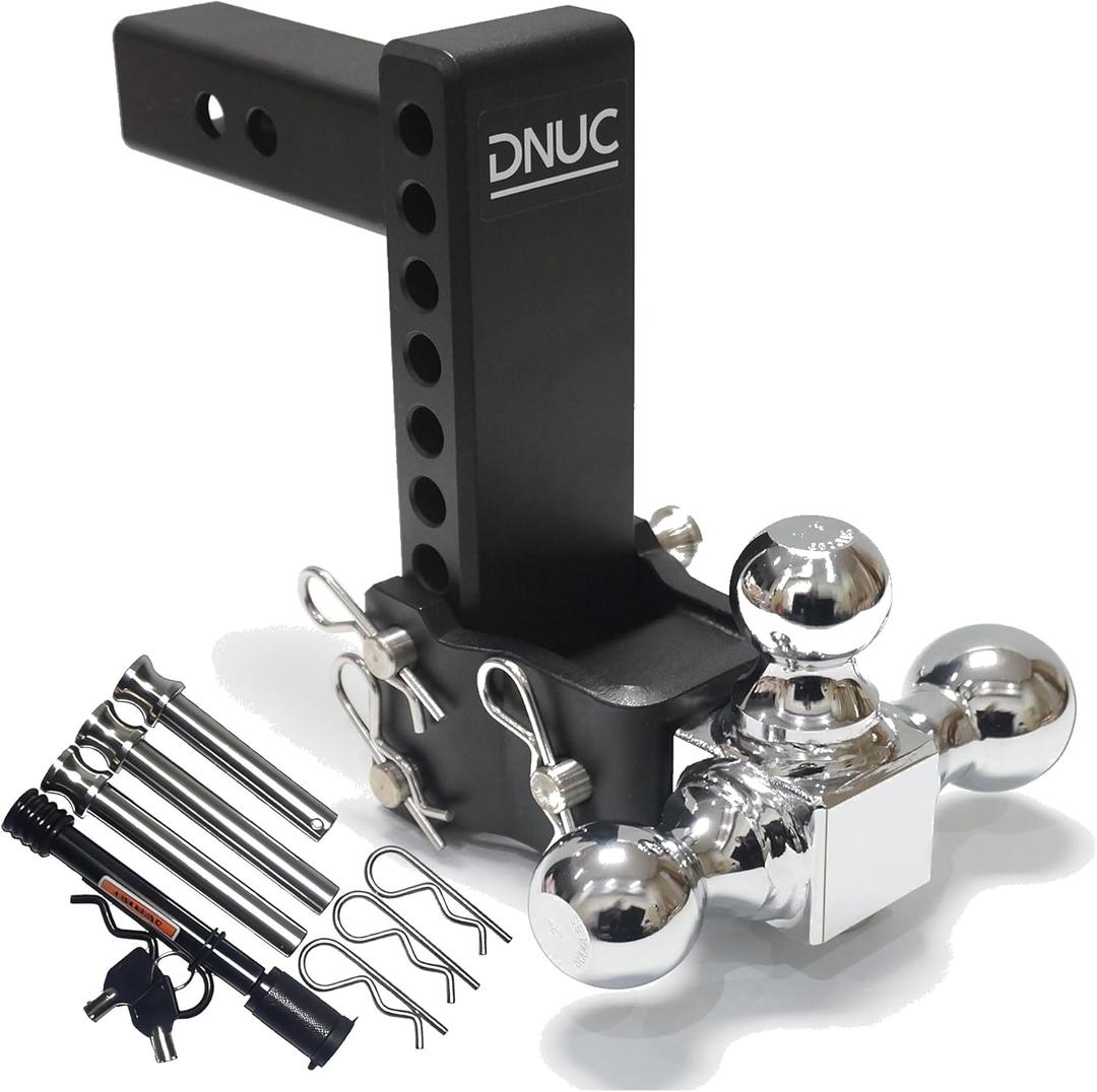 Adjustable Trailer Hitch - Fits 2 Inch Receiver, Tri-Ball (1-7/8" X 2" X 2-5/16") 7-Inch Rise/Drop Hitch, 12,500 lbs GTW Heavy Duty,Truck Tow Hitch with Anti-Theft Locking Hitch Pin
