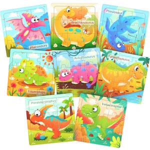 Wooden Puzzles for Toddlers, 8 Pack Dinosaur Jigsaw Puzzles for Kids3-5, 9 Pieces Preschool Learning Activities, Learning & Educational Puzzles, Gift for Boys, Girls