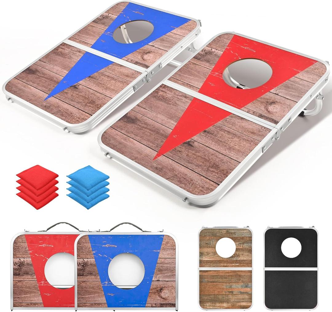 ROPODA Portable Cornhole Board Set,24 x 16 in Corn Hole Games for Adults with 8 Bean Bags, Lightweight Aluminum Alloy Edging Cornhole Set for Outdoor GamesBeach and Tailgates. (RED)