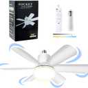 Socket Fan Light with Remote, 20" Screw in Ceiling Fan in Light Socket with Extender & 6 Blades for Bedroom, Kitchen, White