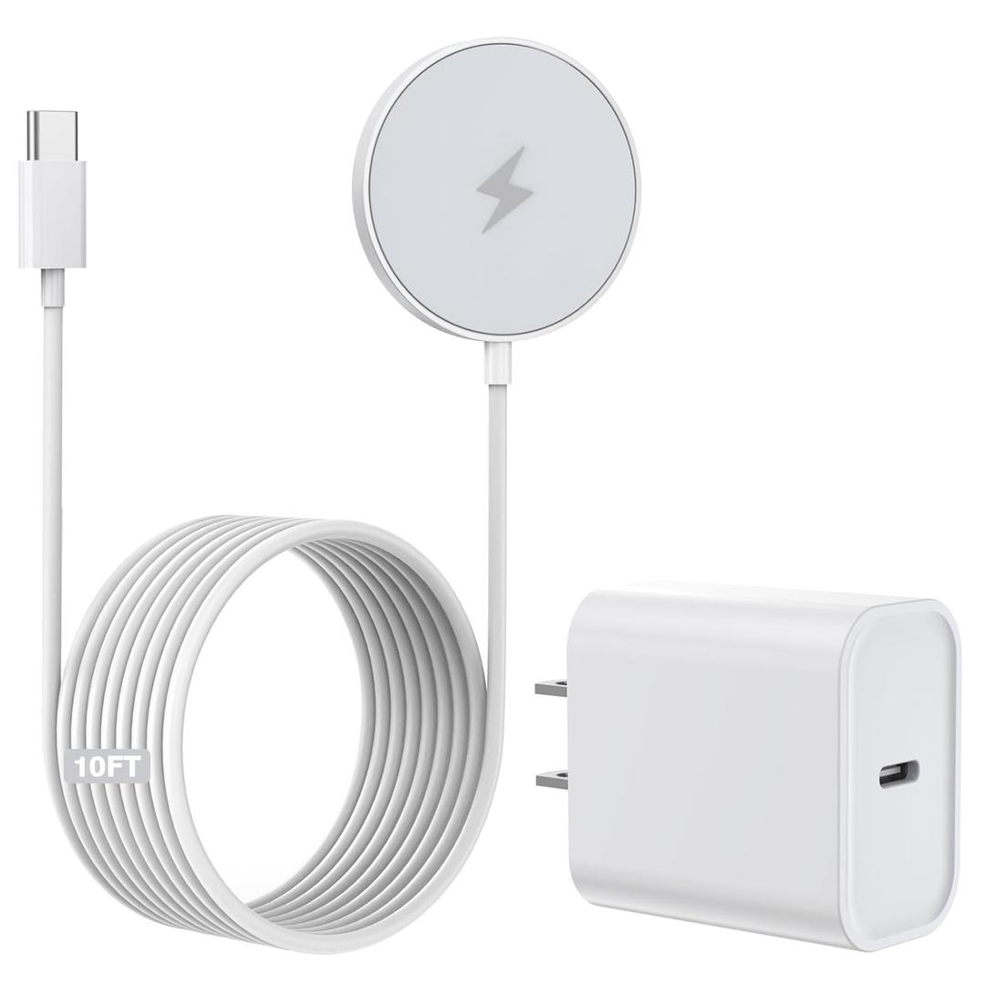 10FT Magnetic Wireless Charger,15W Fast Apple Mag-Safe Charger for iPhone 17/16/15 PD with USBC Apple Fast Charging Block 10Foot Quick Charge for iPhone 17/17 Air/17 16 15 Pro/Pro Max/14/13/12/AirPods