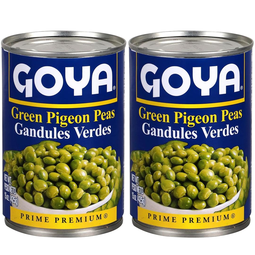 Goya Green Pigeon Peas, Canned, Goya Gandules Beans Canned, Non GMO, High Fiber, Vegan, Gluten-Free Pantry Staple, Pack of 2 (15 oz Cans), Best  By Oct 2028