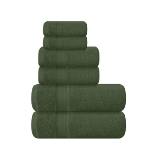 MALLONI HOME Ultra Soft 6 Pack Cotton Towel Set, Contains 2 Bath Towels 28x55 inch, 2 Hand Towels 16x24 inch & 2 Wash Coths 12x12 inch, Ideal Everyday use, Compact & Lightweight - Olive Green