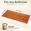 Teak Bath Mat 40"x18" Extra Large - Solid Wood Shower Mat for Bathroom, Spa & Outdoor Use - Non-Slip Fast-Drying Design - Natural Teak Wood - Wide Slat Floor Mat for Tub & Pool