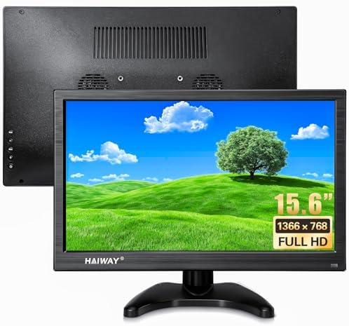 Haiway 15.6 Inch Small HDMI Monitor, 1366x768 Resolution Security CCTV Monitor with HDMI BNC VGA AV USB Ports, Built-in Speakers LED Monitors for PC, Laptop and Computer for Home Office Warehouse