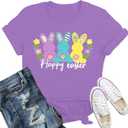 Qskall Easter Shirts for Women Happy Easter T-Shirt Cute Bunny Tee Tops Purple L