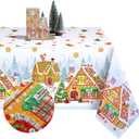 Tiamon 60 x 104 Inch Christmas Gingerbread Tablecloth Reusable Gingerbread Man Table Cover Polyester Christmas Tree Tablecloth Rectangle for Winter Xmas Holiday Dinner Decor Party Favors