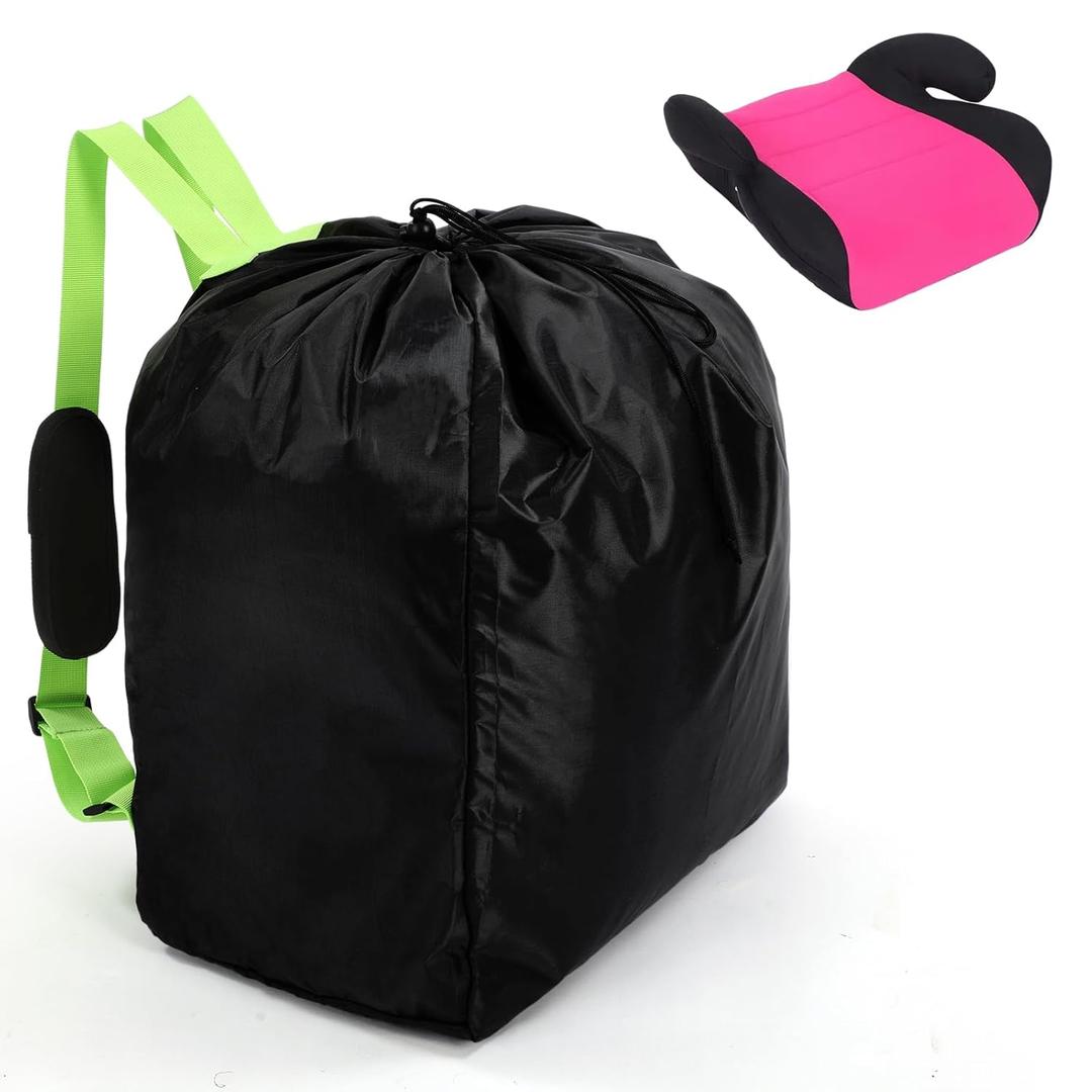 Booster Seat Travel Bag for Airplane Durable Backless Car Seat Bags Cover for Foldable Waterproof Airport Check Backpack with Padded Shoulder Straps(Black)
