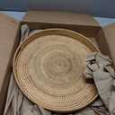 16.9" Round Rattan Tray, Hand Woven Serving Tray with Handles, Wicker Serving Basket, Decorative Tray for Home Decor, Natural