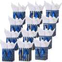 Tenare 12 Pcs Small Gift Bags Mini Metallic Paper Bag Bulk Tiny with Handle Tissue Paper for Gift Wrap Father's Day Birthday Grad Graduation Party(7 x 4 x 9 Inch,Navy Blue Gold)