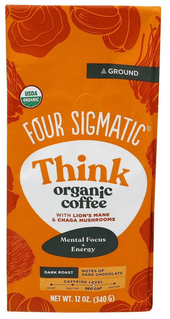Four Sigmatic, Think Organic Ground Coffee With Lion's Mane & Chaga Mushrooms, 12 Ounce, BBD 04/11/2026