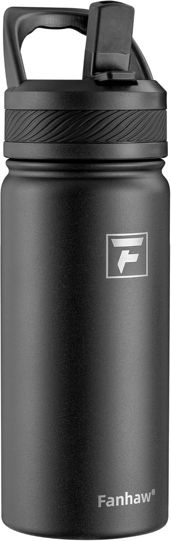 Fanhaw 18 Oz Kids Insulated Water Bottle with Straw Lid  Stainless Steel Double Wall Vacuum, Leak-Proof, BPA-Free Water Bottles for School Boys & Girls(Black)