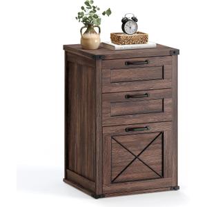 VASAGLE File Cabinet, Filing Cabinet with 3 Drawers, Printer Stand, Fit A4, Letter Size, Hanging File Folders, Modern Farmhouse Style, for Home Office, Maroon Brown UOFC054K02