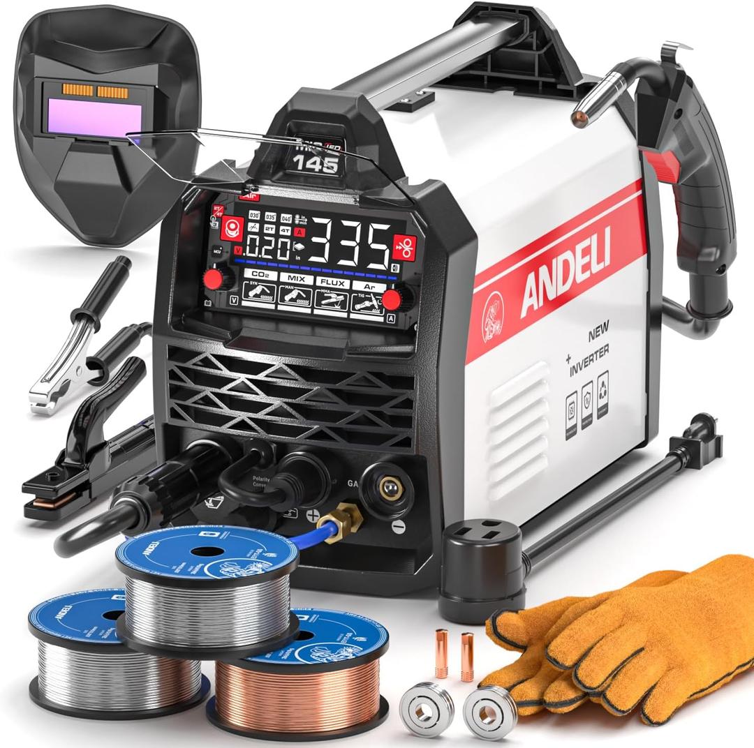 ANDELI Aluminum MIG Welder 145A，Pulse Gas MIG Lift TIG Stick 4-in-1