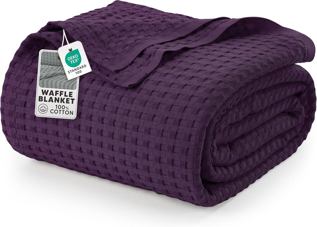 Utopia Bedding 100% Cotton Waffle Weave Blanket King Size for Bed - Lightweight, Breathable Summer Blankets Soft and Cozy, Gift for Mothers Day Home Decor (Plum, 90x108 Inch)