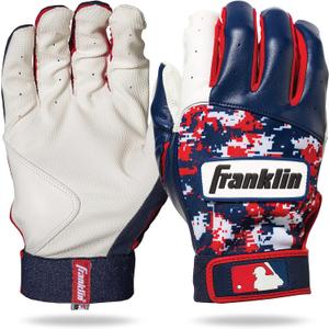 Franklin Sports MLB Youth Batting Gloves - Digitek Camo Baseball + Softball - Premium Leather - Many Sizes + Colors - Youth (Medium, White/Red/Navy)