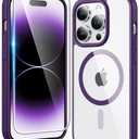 FNTCASE for iPhone 14 Pro Case: Clear Magnetic Phone Cases with Screen Protector Compatible with Magsafe Slim Anti Yellowing Rugged Shockproof Protective Transparent Cell Phone Cover (B-Purple)