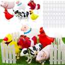 Soulchen 10 Pcs Adopt a Farm Animal Themed Party Favor Include 6 Walking Animals Balloons and 4 Picket Fence Cutouts for Farm Theme Birthday Gifts Baby Shower Photography Party Decorations