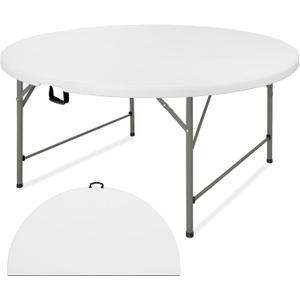 5 FT Round Folding Tables with Carrying Handle 60 inch Heavy Duty Portable Plastic Commercial Table Steel Legs for Party, Dining, Wedding, Events, Picnic Indoor, Outdoor (White, Pack of 1)