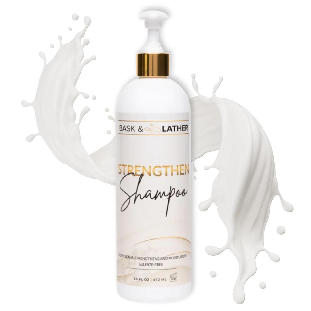 BASK & LATHER Strengthen Hair Shampoo  All-Natural, pHBalanced Formula for Hair Growth & Repair, SulfateFree, SiliconeFree, ParabenFree (XL 16oz)