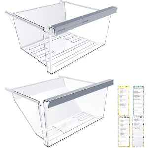 [2 Pack] UPGRADED W11162443 Refrigerator Crisper Drawer Humidity Control Drawer & W11162446 Refrigerator Deli Drawer Compatible with Whirlpool Fridge Drawer Parts WRS325SDHZ WRS555SIHZ03 Shelf Drawer