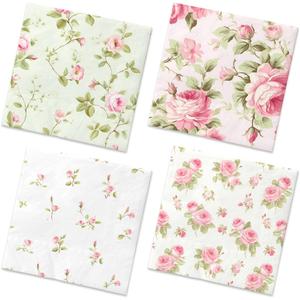 40Pcs Floral Napkins-Spring Disposable Paper Napkins Vintage Rose Floral Decoration One Napkin with 4Patterns for Garden Spring Tea Party