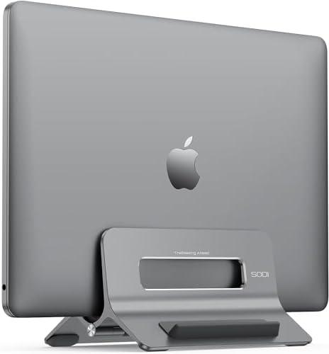 SODI Vertical Laptop Stand for Desk, Gravity Auto Lock MacBook Stand, Aluminum Laptop Holder Vertical Compatible with MacBook Pro, Air, Tablet, Space-Saving Organize Work & Home Office, Gray