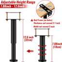 Upgraded 4PCS Adjustable Height Bed Support Legs 7.08-12.6 inch, Heavy Duty Metal Bed Frame Center Slats Support Legs, Furniture Feet Replacement Parts Leg Extensions for Bed - Black