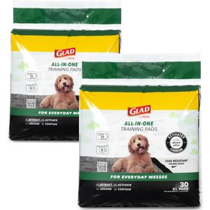 Glad for Pets JUMBO-SIZE Charcoal Puppy Pads, All-in-One | Black Training Pads That ABSORB & Neutralize Urine Instantly | New & Improved Quality Puppy Pee Pads, 30 Count - 2 Pack (28" x 30" - 60 Count)