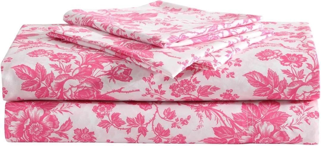 Betsey Johnson - Twin Bed Sheets, Soft Bedding with Matching Pillowcase, Fade & Wrinkle Resistant, Lightweight for Year Round Use, Dorm Essentials (Betsey's Toile Pink)