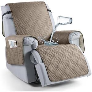 TAOCOCO Waterproof Recliner Chair Covers 30 Inch Wide, Oversized Recliner Covers for Recliner Chair with Pocket, Recliner Slipcovers with Straps Furniture Protector for Kids Pets (30'', Gray Taupe)