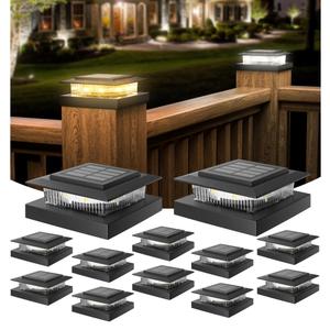 APONUO Solar Post Cap Lights for 4x4 Fence Posts, IP64 Waterproof Outdoor LED Deck Lights with 2 Modes (Warm White & Cool White), Auto On/Off Dusk to Dawn, Easy Install, Black, 8 Pack
