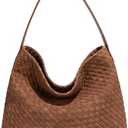 KlaOYer Woven Faux Suede Tote Bag for Women Large Vegan Hobo Purse Summer Travel Shoulder Bag Crossbody Purse Handbag (Brown)