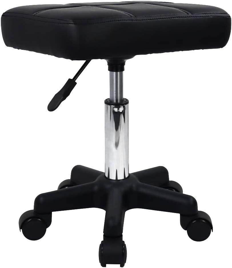 FURWOO Rectangle Rolling Stool with Wheels Height Adjustable Swivel Stool Chair for Spa Salon Massage Black