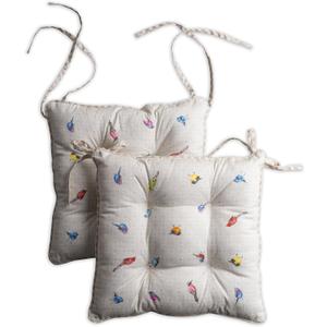 Maison d' Hermine Chair Pads for Dining Chairs Cotton Outer Fabric and Poly Filling 16"x16" Patio Seat Cushions for Furniture with Ties Home Chair Spring Summer (Birdies on Wire, Pack of 2)