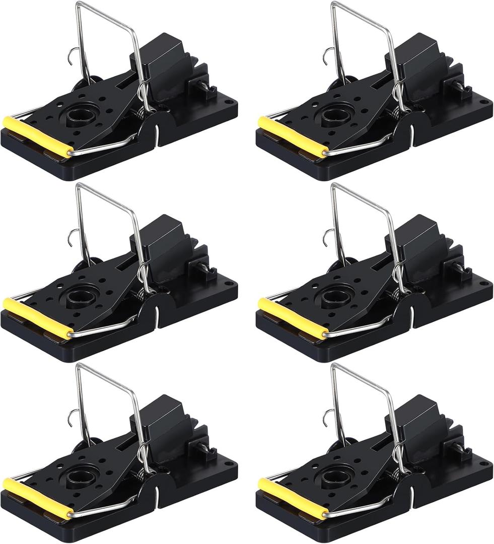 Qualirey 6 Pcs Plastic Mouse Rat Traps House Indoor Quick Effective Safe for Warehouse Garden Kitchen 3.86 x 1.81 x 2.17 Inch (Black,Yellow)