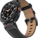 Compatible with Samsung Galaxy Watch Ultra Bands 47mm (2024) Men Women, No Gap Wide Rugged Strap with One Click Stainless Steel Connectors for Samsung Galaxy Watch Ultra (Leather-Black/Black)