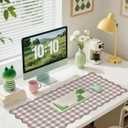 Scalloped Checkered Desk Mat Cute Brown Gingham XXL Large Gaming Mouse Pad Farmhouse Cottagecore Vintage Keyboard Computer Mat Pad for Desktop Aesthetic Cozy Office Desk Decor