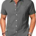 Vssjavun Mens Short Sleeve Button Down Shirts Casual Cotton Shirt Summer Beach Shirts (Blue, M)