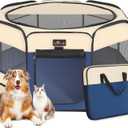 Aivituvin Dog Playpen, Foldable Pet Play Pens with Carrying Bag for Cat, Puppies, Rabbits, Portable Dog Tent Crates Cage for Travel Camping Indoor Outdoor, Removable Shade Cover, Blue L