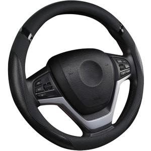 Cxtiy Car Steering Wheel Cover for Men Women Universal Leather Steering Covers for Car SUV (Full-Black)
