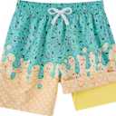 westwolf Boys Swim Trunks with Compression Liner Casual Bathing Suit for Kids Swim Shorts 6-18 Years (A1 Green Yellow)