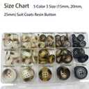 110-Piece Resin Sewing Buttons Set, 4-Hole Round Buttons, 15mm/20mm/25mm, 5 Colors for Blazers and Coats Brown/Black