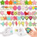 48 Pcs Iron on Patches Self Adhesive Chenille Patches for Backpacks Applique Patches Rainbow Heart Smile Face Star Flower Paw Embroidered Patch for Clothing Fabric Jackets Jeans Repair (Cute Style)