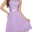 BeryLove Women's Short Homecoming Dresses for Teens Sleeveless Flowy A Line Wedding Guest Lace Formal Dress, S