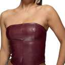 Verdusa Women's Leather Top Backless Tube Top Strapless Crop Corset Tops Going Out Outfits (X-Large, Burgundy)