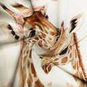 Funny Giraffe Shower Curtain Watercolor Tropical African Wildlife Safari Giraffe Forest Animal Love Heart Mother's Day Family Brown Bathroom Decor Fabric Curtain with Hooks 70X70Inch