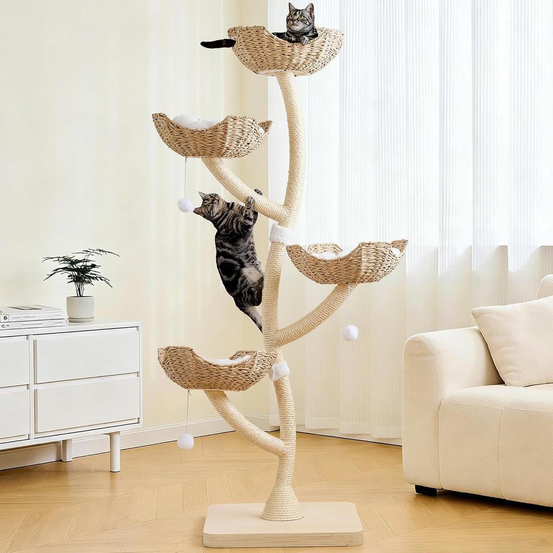 Modern Cat Tree 73" Tall, Scratching Tower for Multiple Small Large Cats with Scratching Post, Multi-Level Luxury Cat Condo